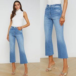 NWT L'Agence Kendra High Rise Crop Flared Leg Medium Blue Denim Jean Alamo Wash